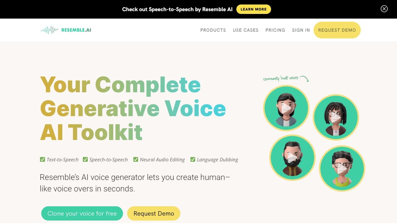 Resemble AI Voice Generator with Text-to-Speech and Speech-to-Speech image