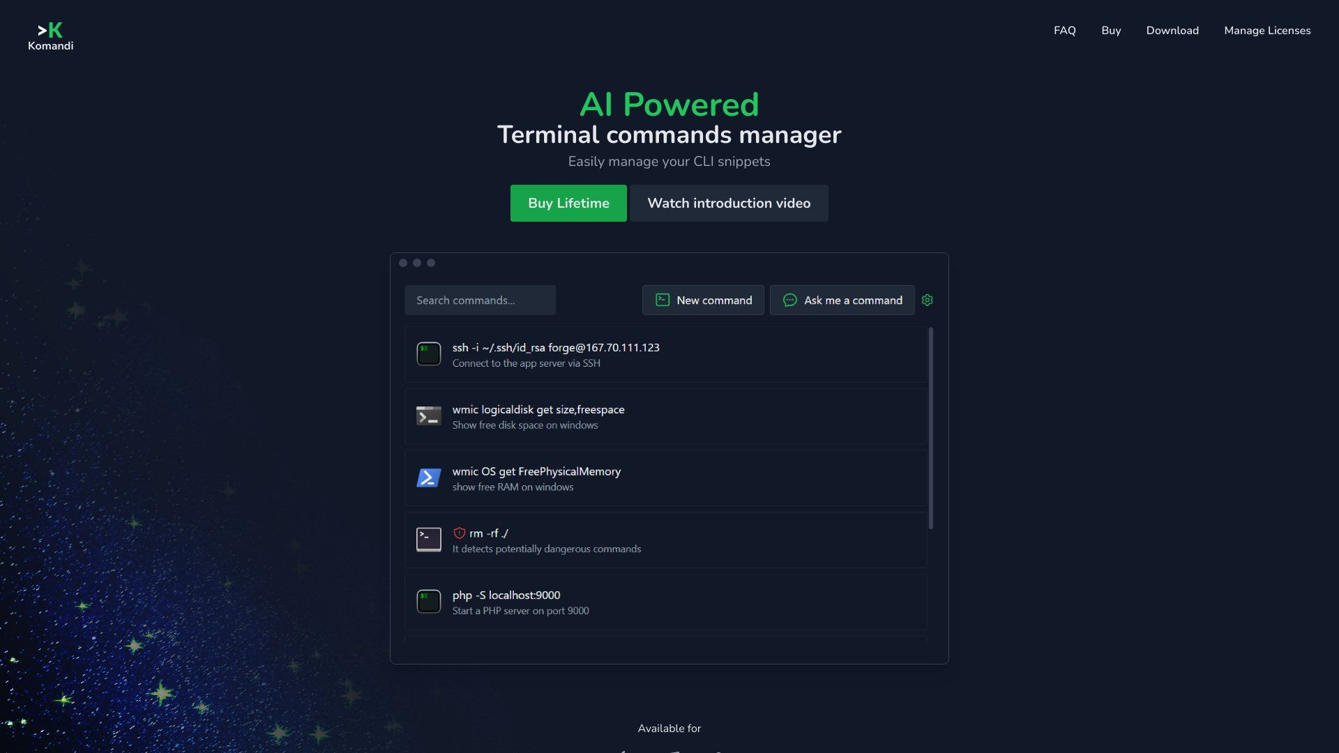 Komandi - AI Powered CLI/Terminal commands manager image