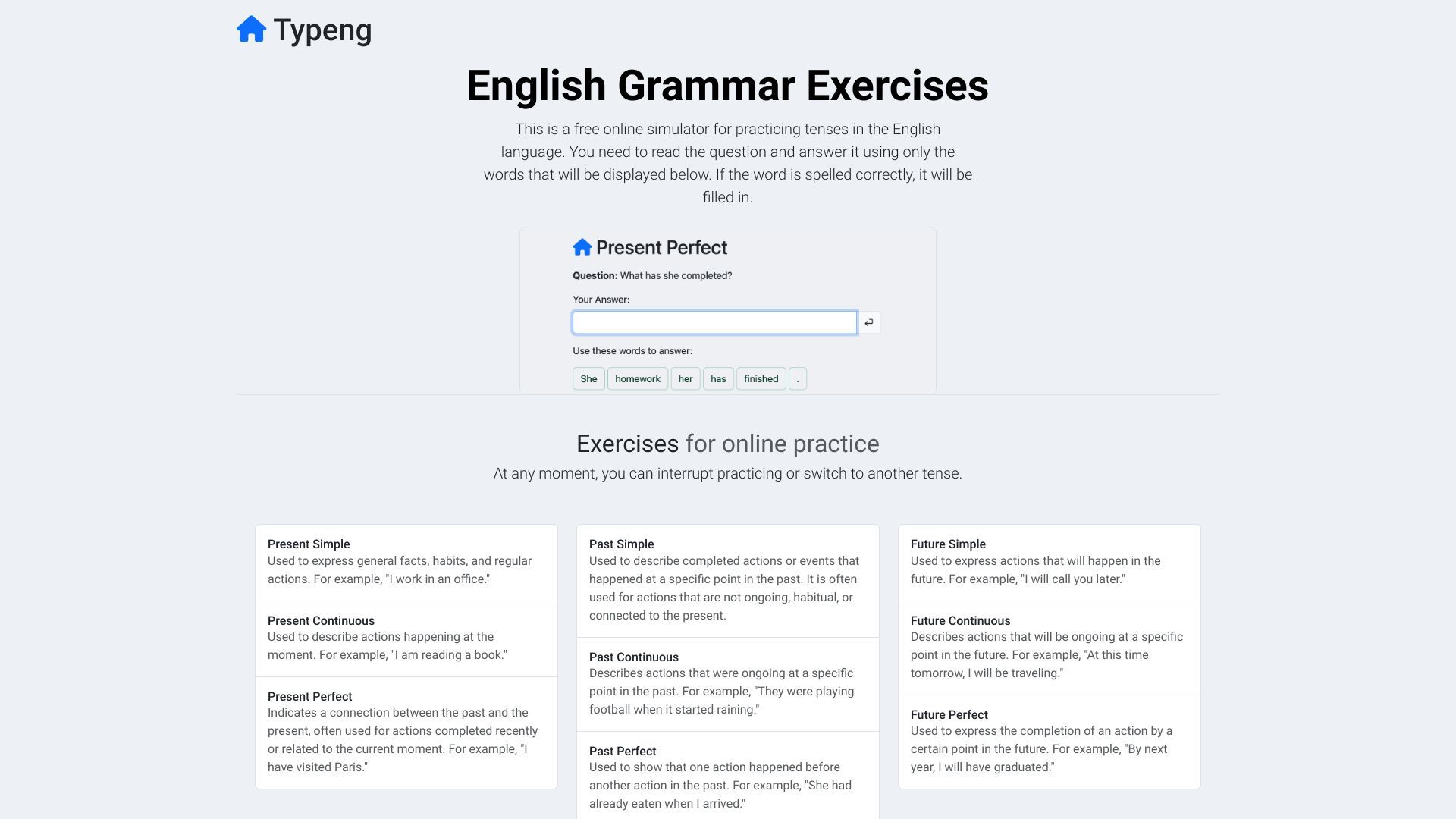 Typeng English Grammar Exercises image