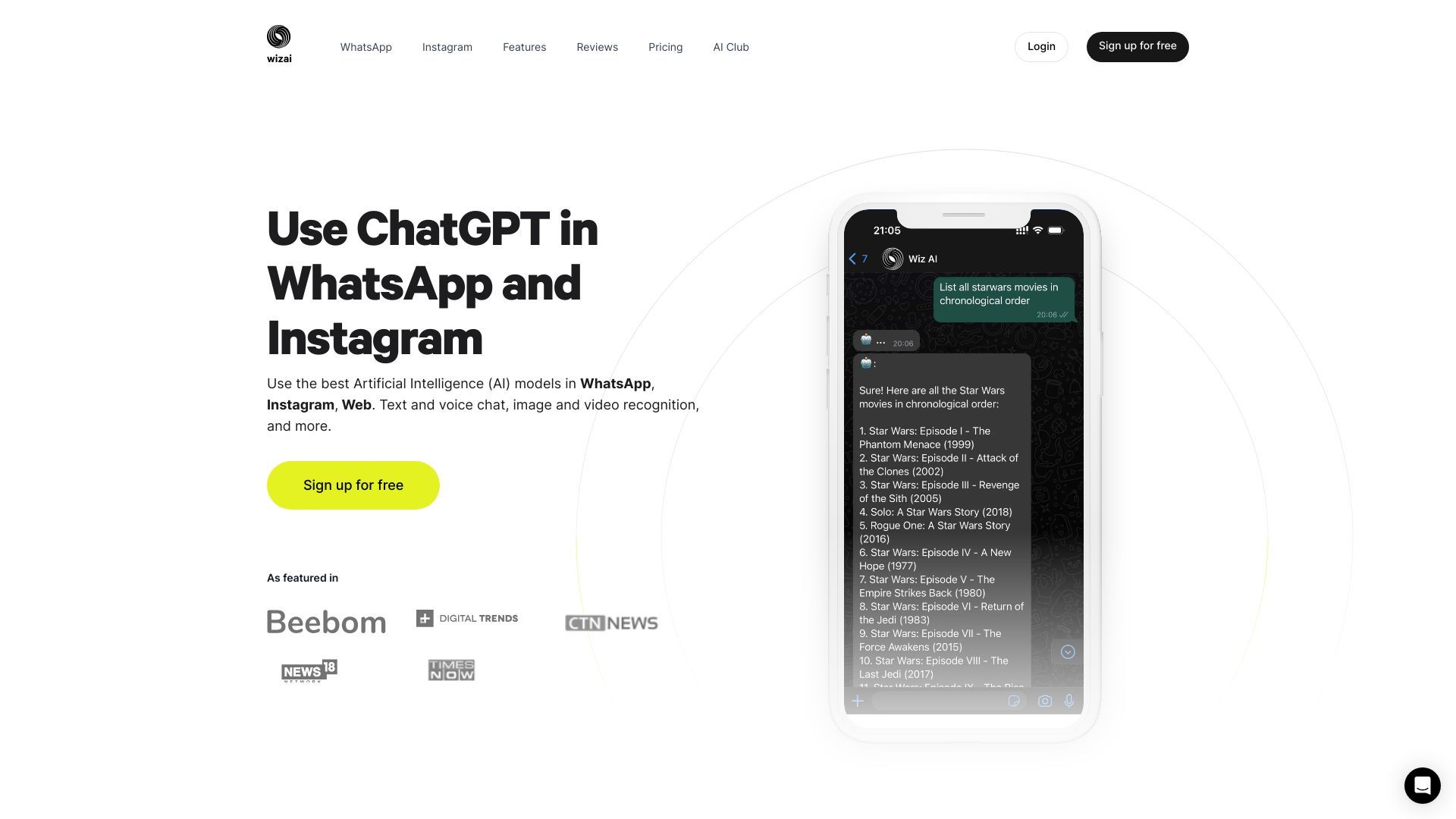 WizAI - ChatGPT for WhatsApp & Instagram image