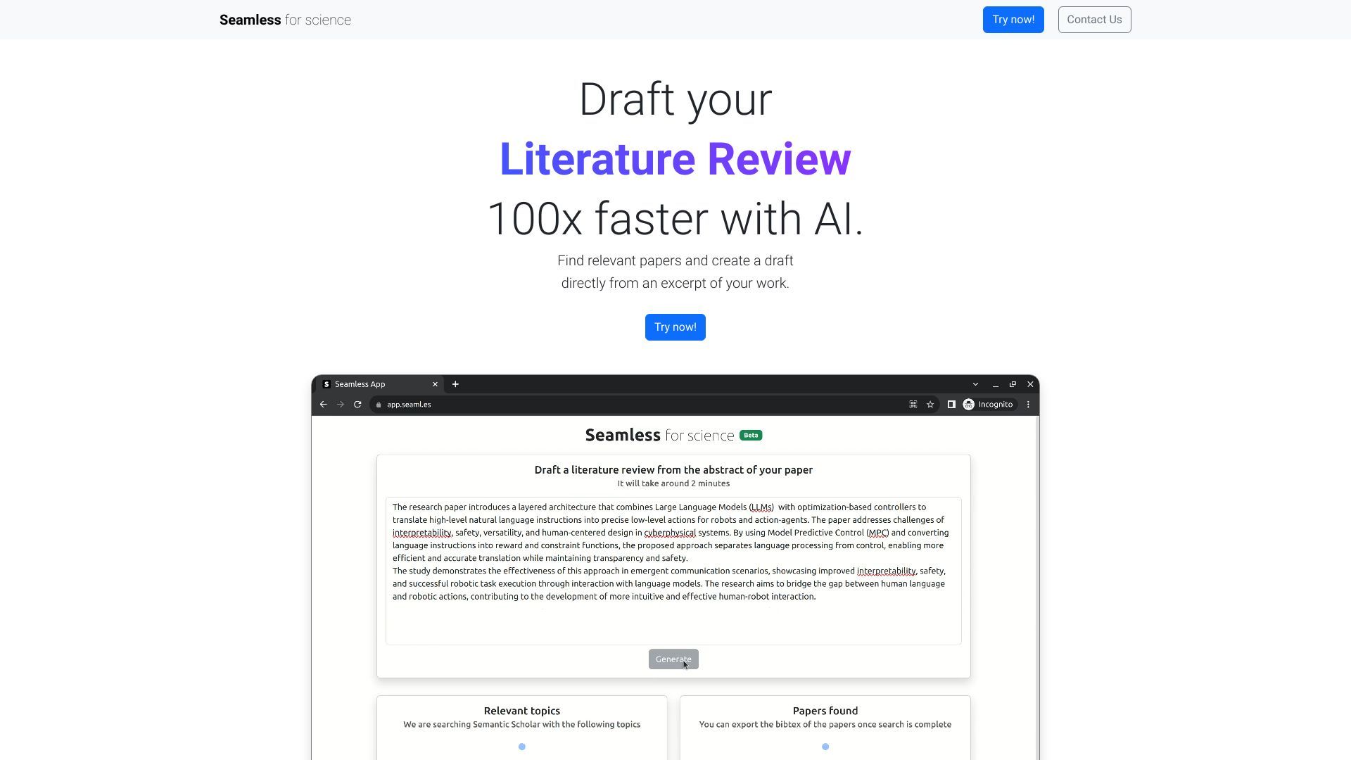 Seamless - AI Literature Review Tool for Scientific Research image