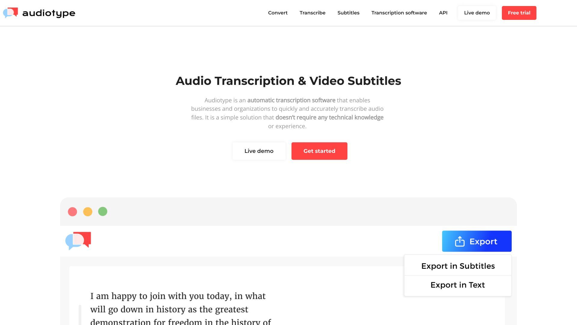 Audiotype - Audio Transcription and Video Subtitles image