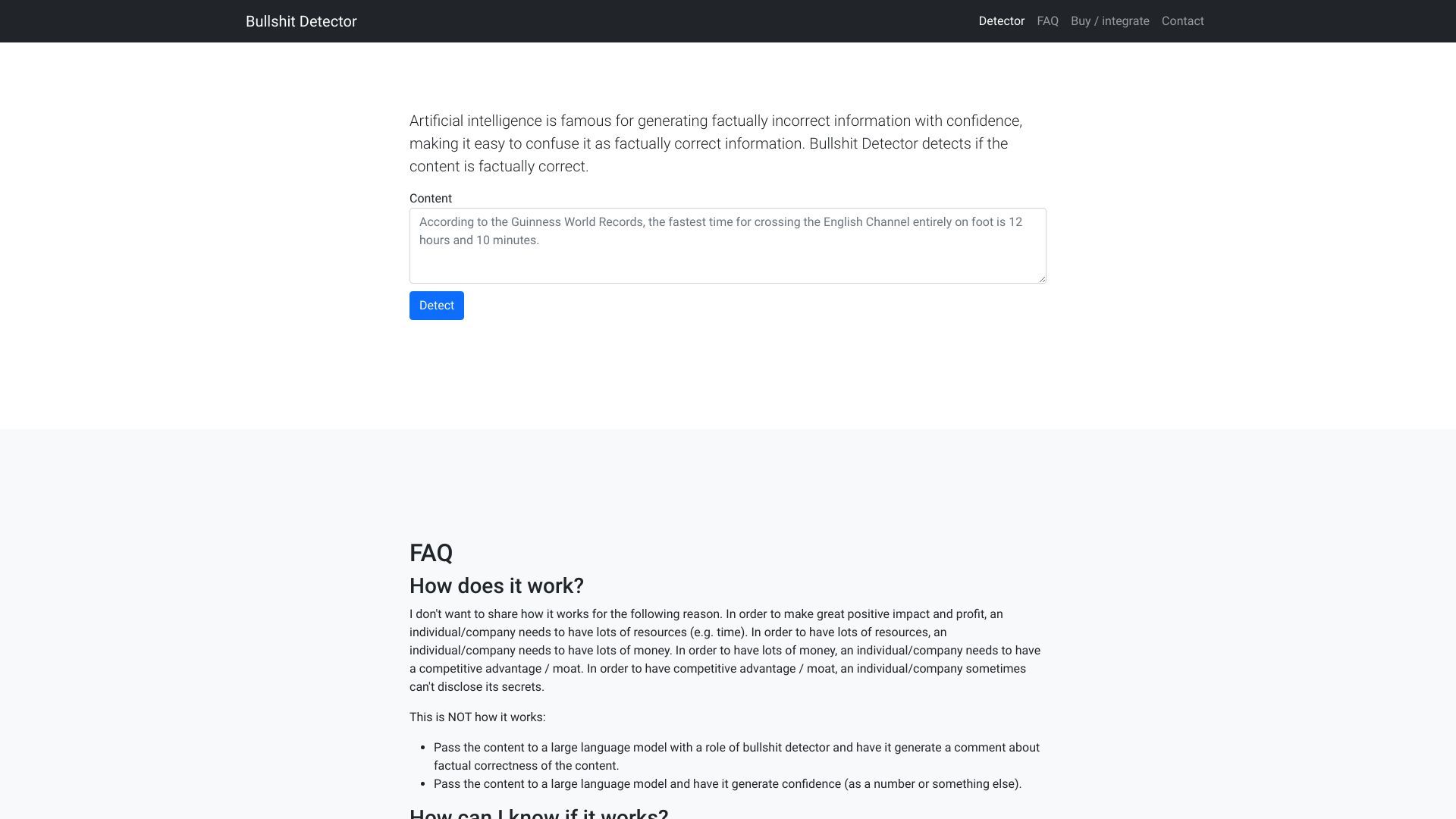 Bullshit Detector for AI generated content image