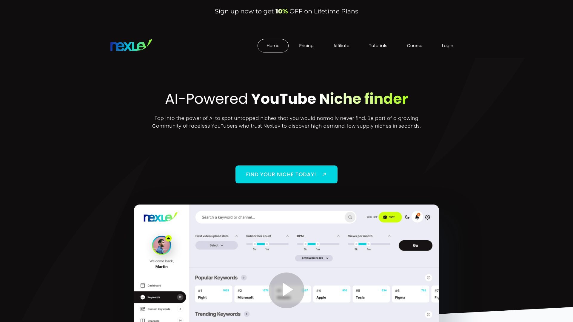 Nexlev - AI-Powered YouTube Niche Finder image