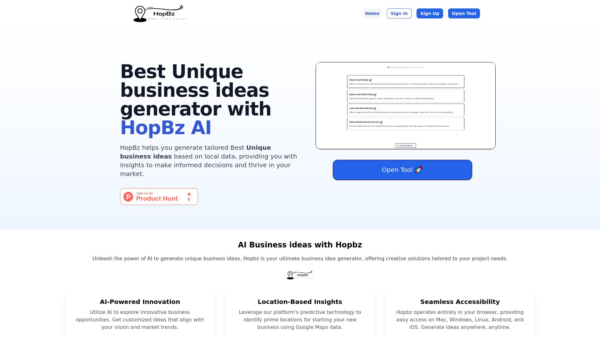 Hopbz - AI Business Ideas & Opportunities Generator image