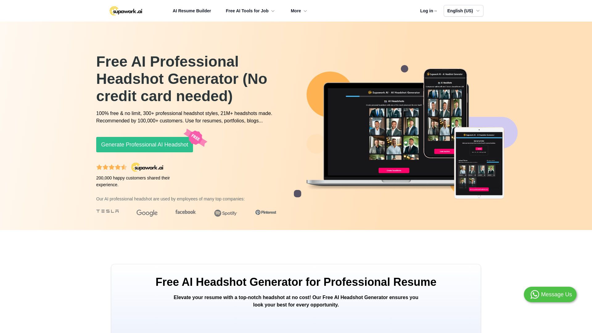Free AI Headshot Generator | Supawork AI (100% free & no limit) image
