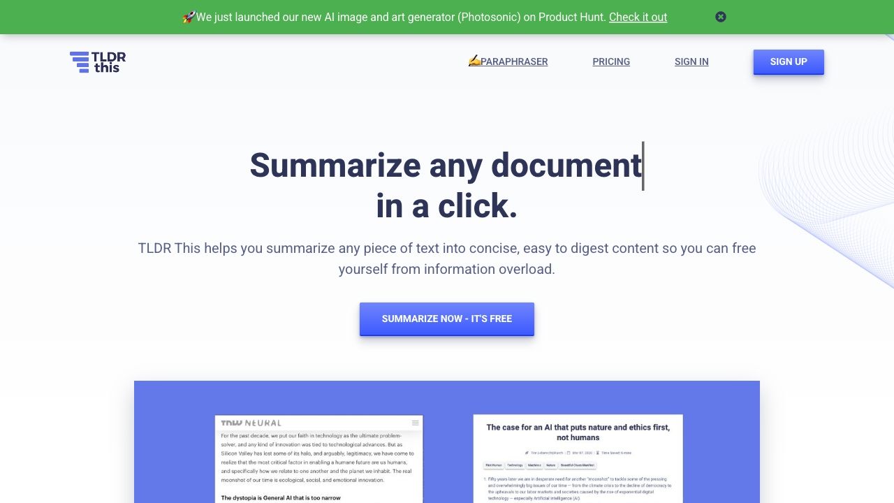 TLDR This - Article Summarizer & Online Text Summarizing Tool image