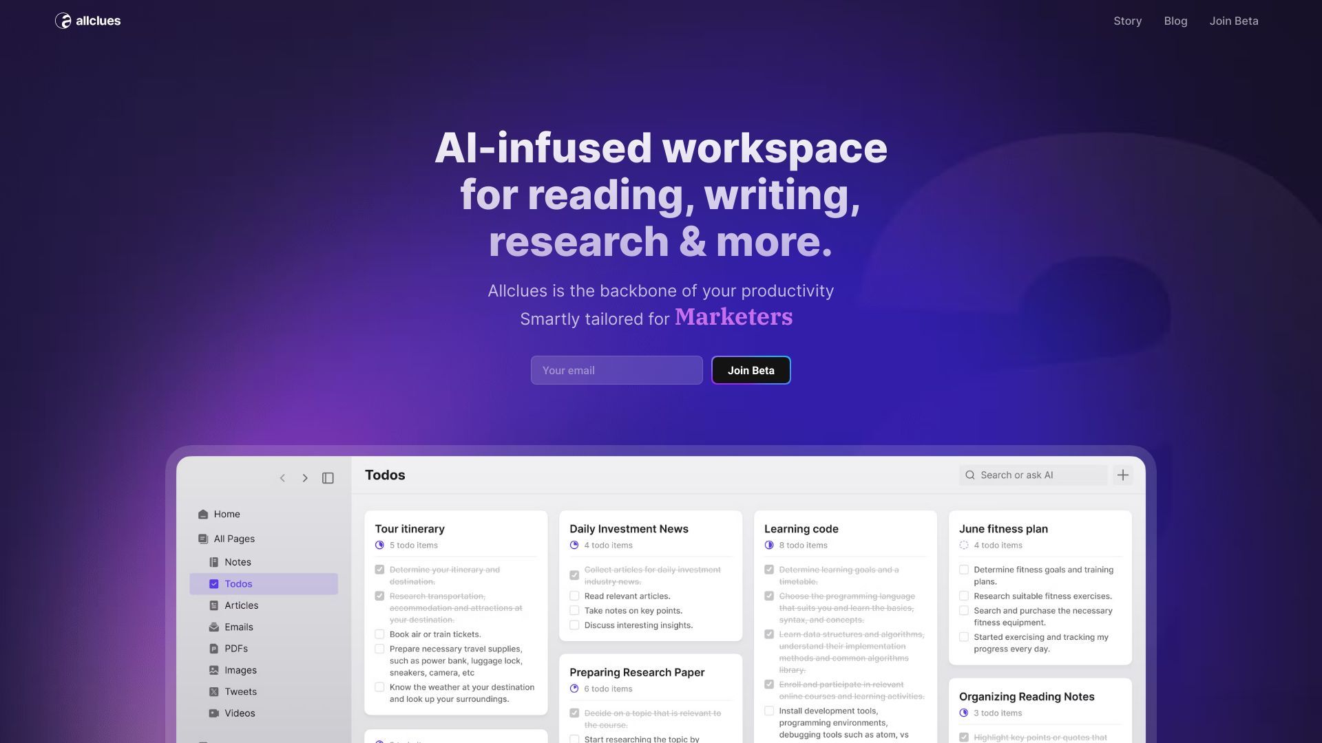 Allclues - The AI-infused space to read, write and think image