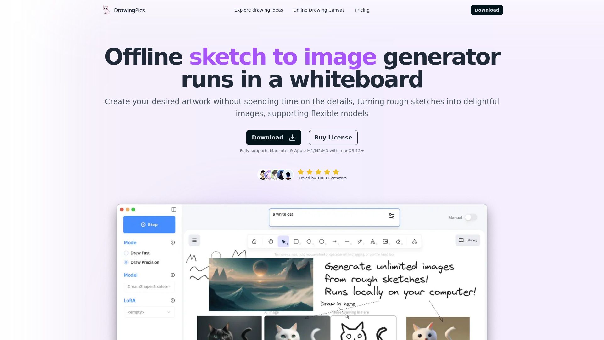 Offline AI Art Generator in a Whiteboard - DrawingPics image