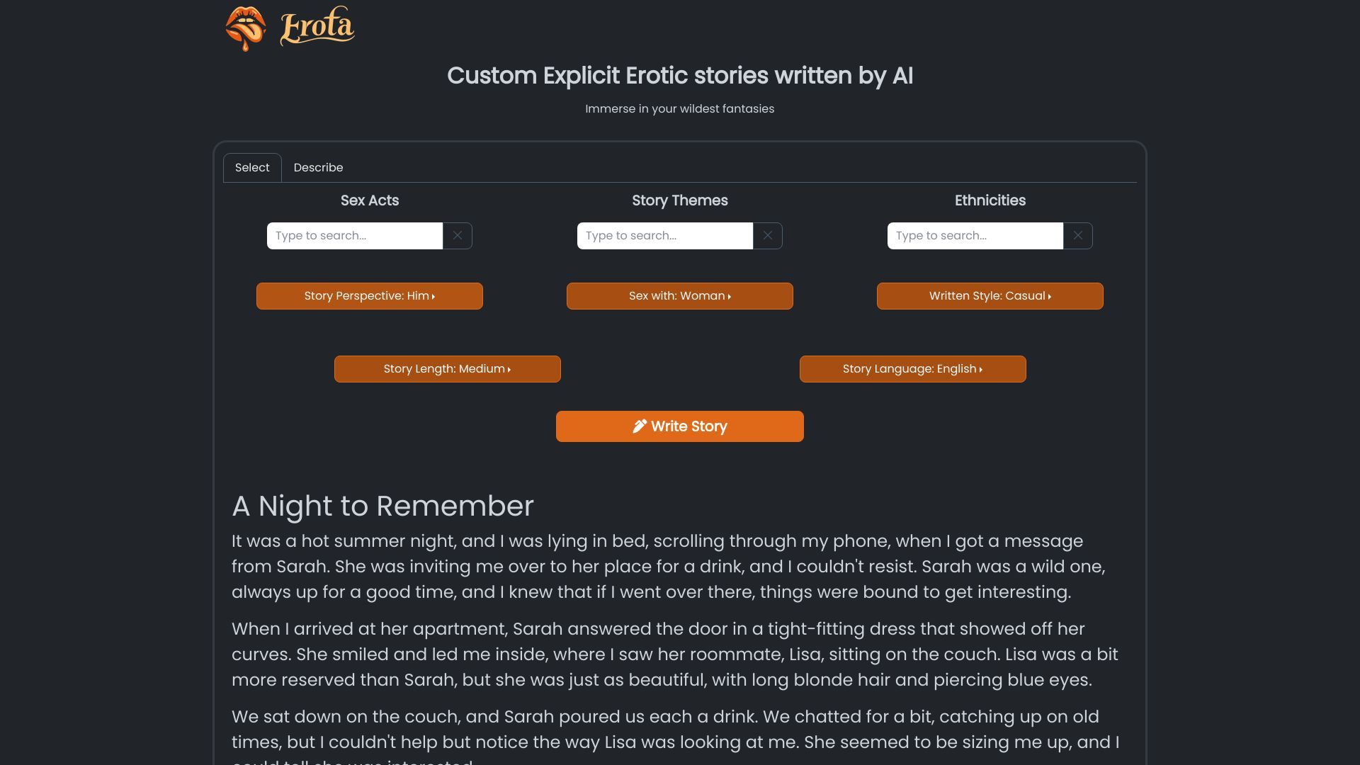 Erota AI-written erotic stories image