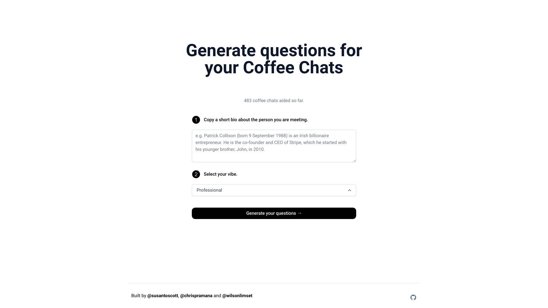 Podcast and coffee chat question generator image