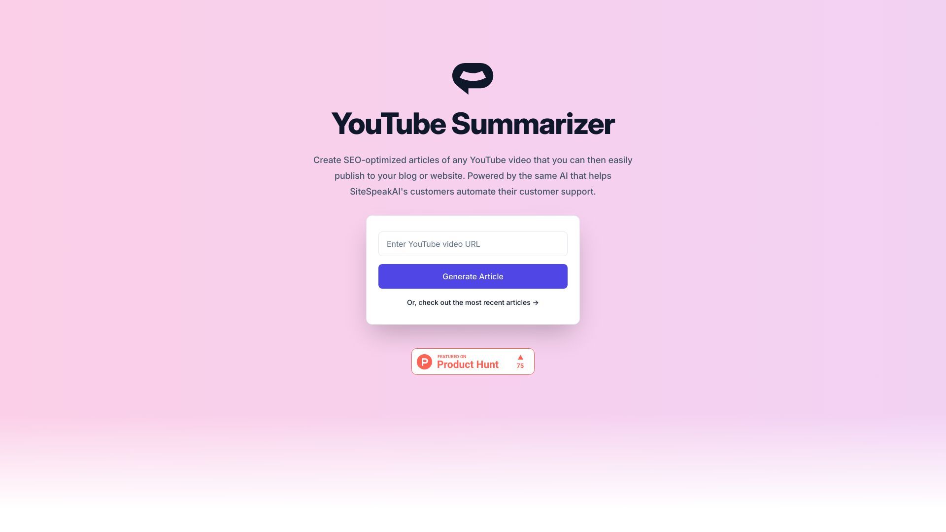 SiteSpeakAI - YouTube Summarizer image
