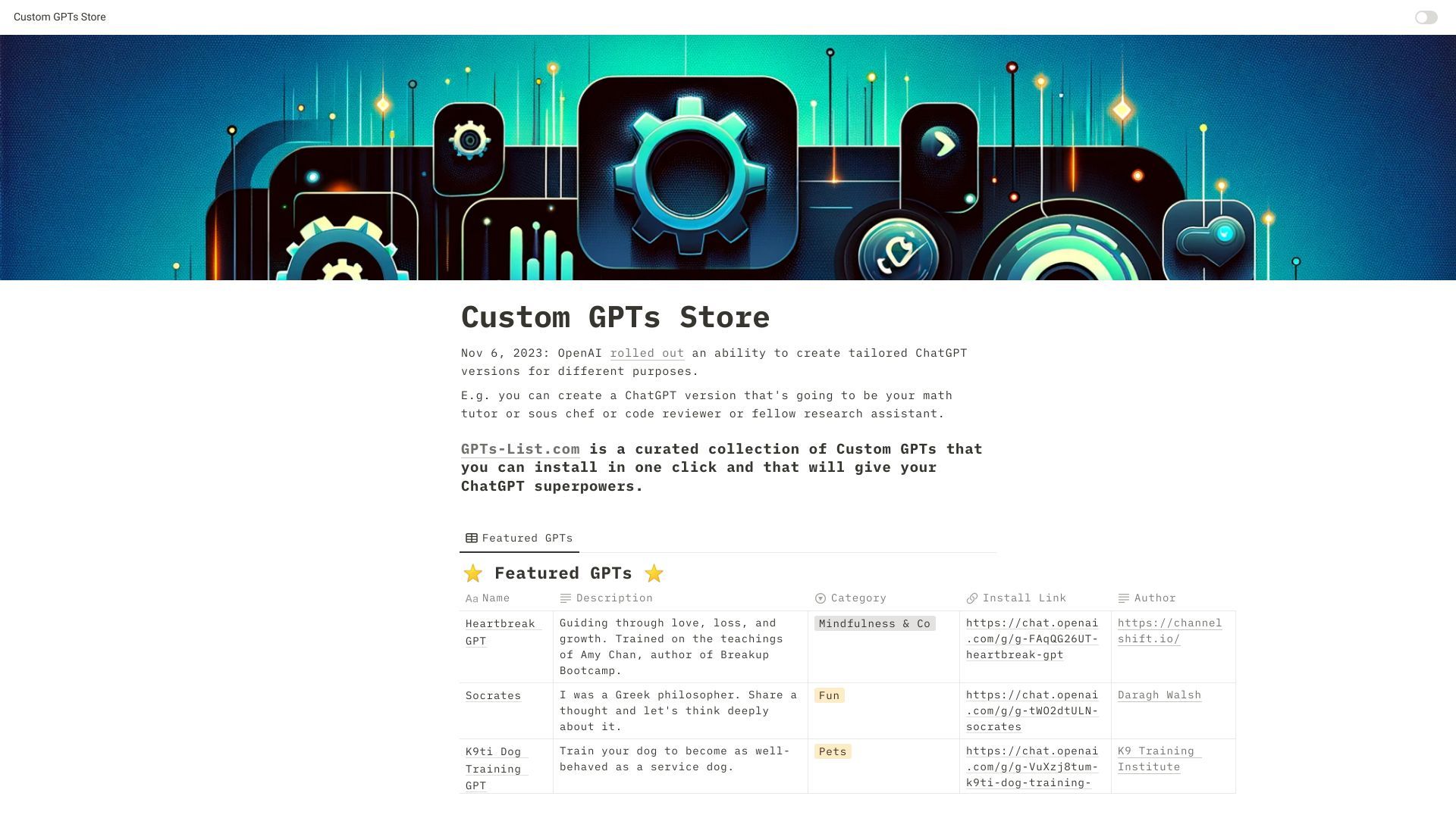 GPTs List image