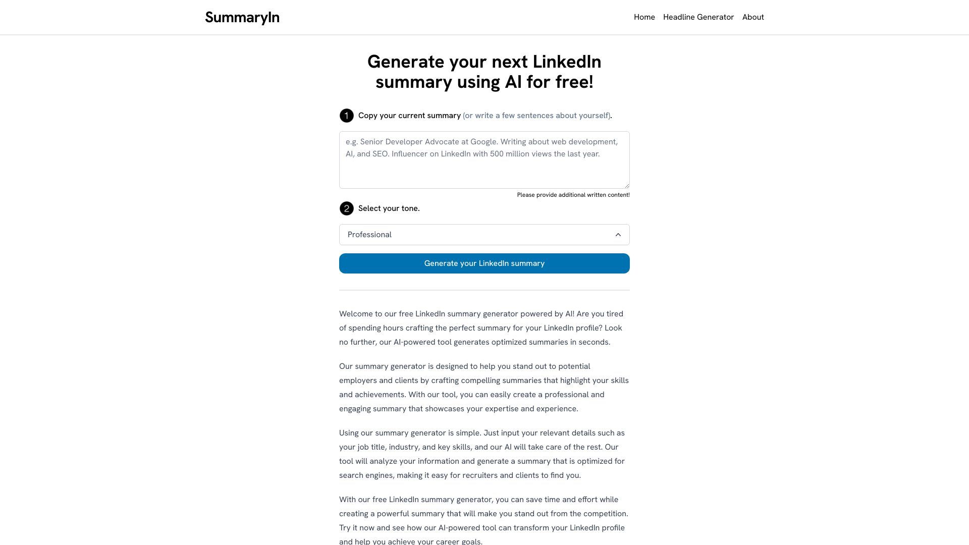 LinkedIn Summary Generator image