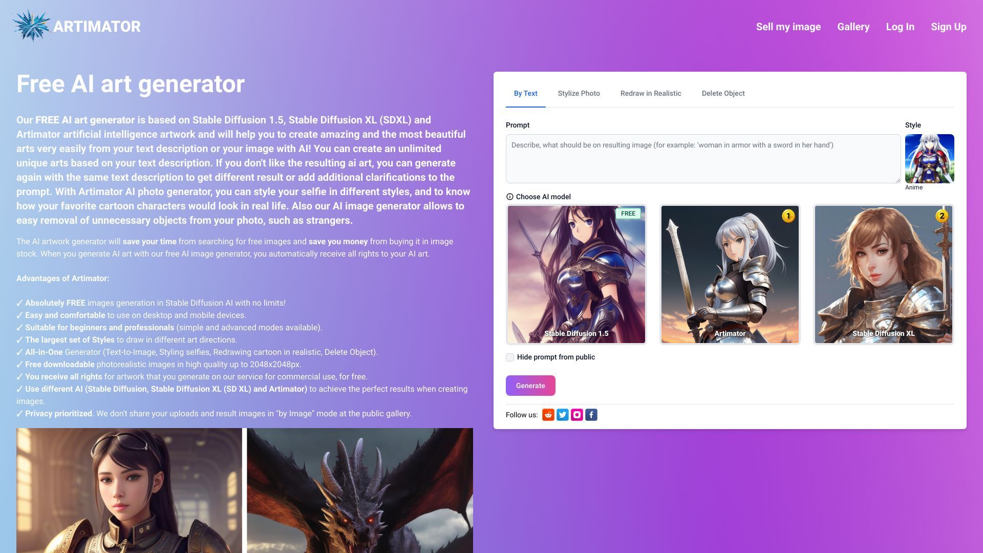 Artimator - Free AI Art Generator image